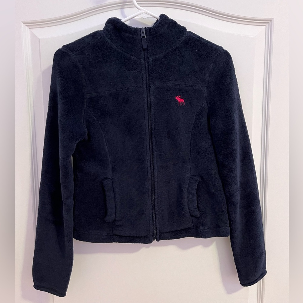 Abercrombie & Fitch Navy Blue Fleece Zip-Up with a Hood in size Medium